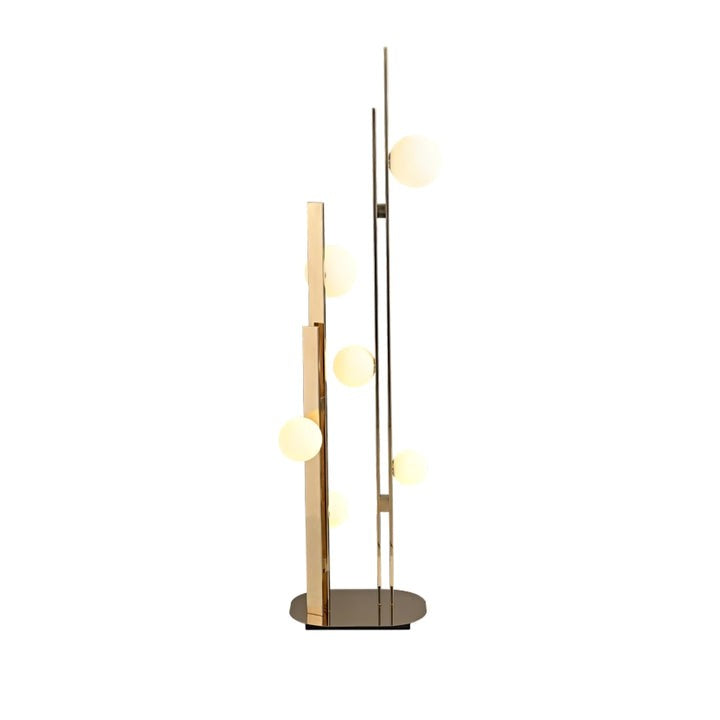 Faux Copper LED Floor Lamp with Three White Globe Shades
