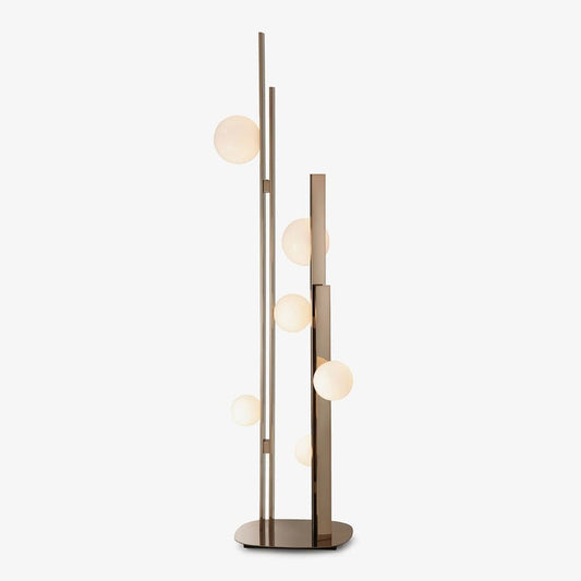Faux Copper LED Floor Lamp with Three White Globe Shades