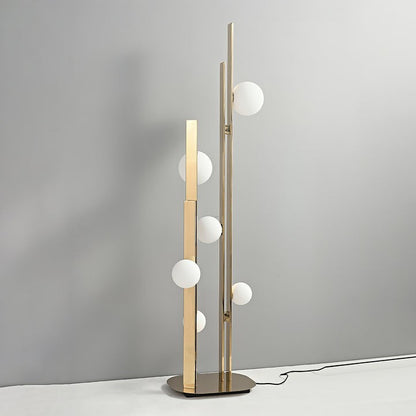 Faux Copper LED Floor Lamp with Three White Globe Shades