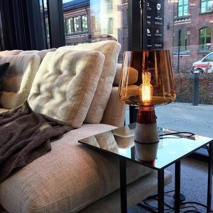 Flame-Inspired Concrete & Glass Table Lamp