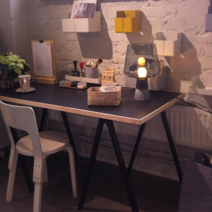 Flame-Inspired Concrete & Glass Table Lamp