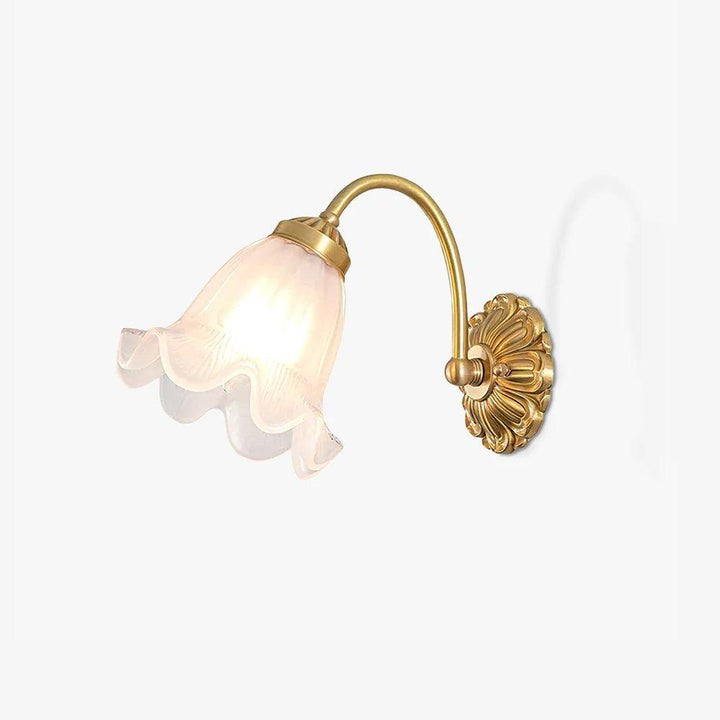 Flared Glass Wall Sconce with Brass Floral Accent