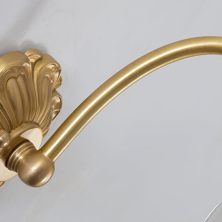 Flared Glass Wall Sconce with Brass Floral Accent