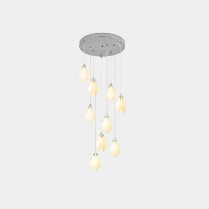 Floral Ceramic & Brass Pendant Light with Adjustable Hanging