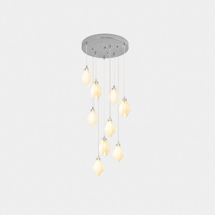 Floral Ceramic & Brass Pendant Light with Adjustable Hanging