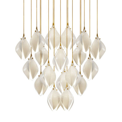 Floral Ceramic & Brass Pendant Light with Adjustable Hanging