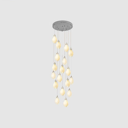 Floral Ceramic & Brass Pendant Light with Adjustable Hanging