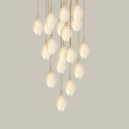 Floral Ceramic & Brass Pendant Light with Adjustable Hanging