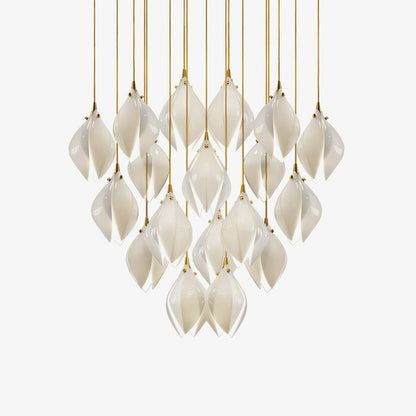 Floral Ceramic & Brass Pendant Light with Adjustable Hanging