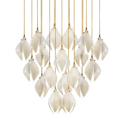 Floral Ceramic & Brass Pendant Light with Adjustable Hanging