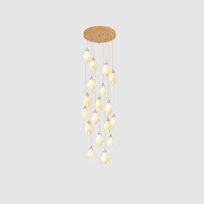 Floral Ceramic & Brass Pendant Light with Adjustable Hanging