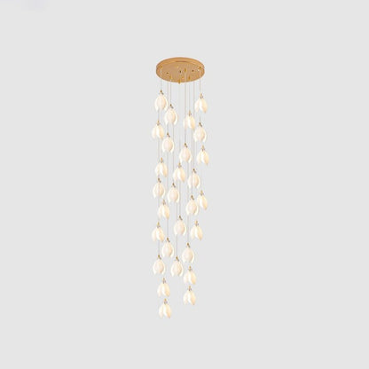Floral Ceramic & Brass Pendant Light with Adjustable Hanging
