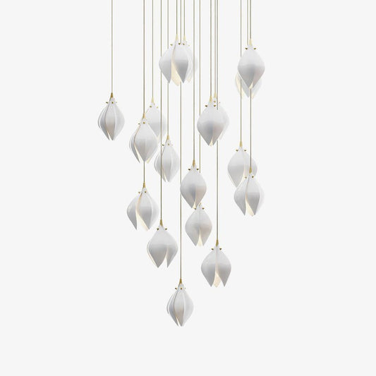 Floral Ceramic & Brass Pendant Light with Adjustable Hanging