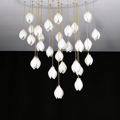 Floral Ceramic & Brass Pendant Light with Adjustable Hanging