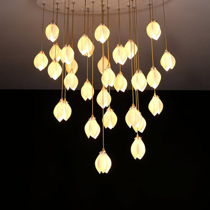 Floral Ceramic & Brass Pendant Light with Adjustable Hanging