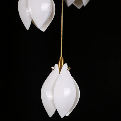 Floral Ceramic & Brass Pendant Light with Adjustable Hanging