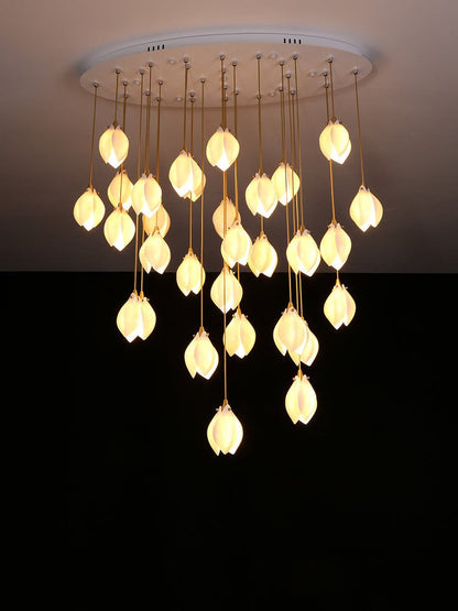 Floral Ceramic & Brass Pendant Light with Adjustable Hanging