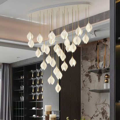 Floral Ceramic & Brass Pendant Light with Adjustable Hanging