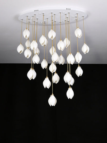 Floral Ceramic & Brass Pendant Light with Adjustable Hanging