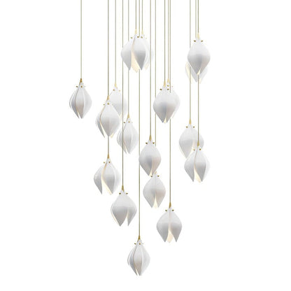 Floral Ceramic & Brass Pendant Light with Adjustable Hanging