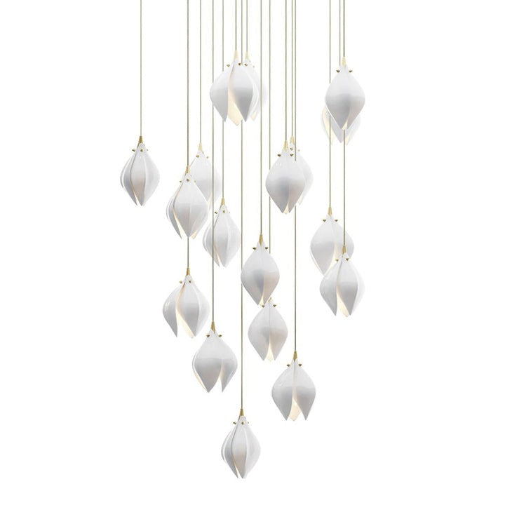 Floral Ceramic & Brass Pendant Light with Adjustable Hanging