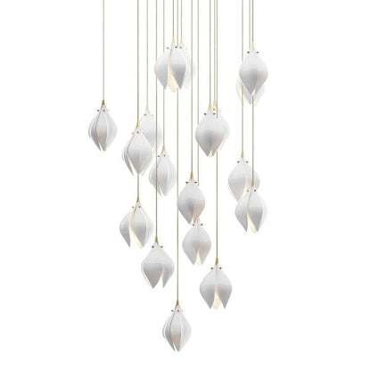 Floral Ceramic & Brass Pendant Light with Adjustable Hanging