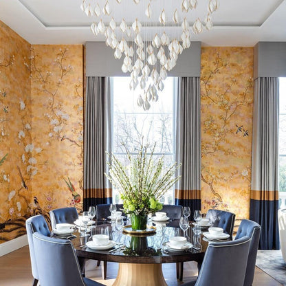 Floral Ceramic & Brass Pendant Light with Adjustable Hanging