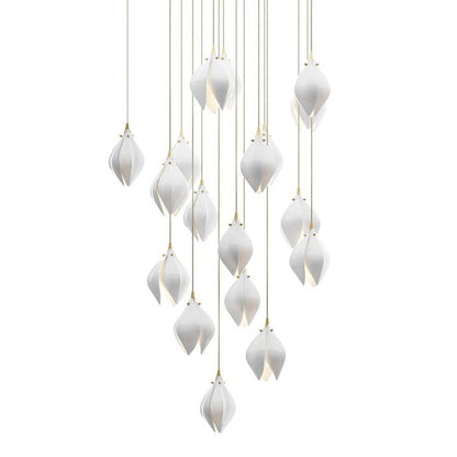 Floral Ceramic & Brass Pendant Light with Adjustable Hanging
