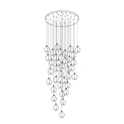 Floral Ceramic & Brass Pendant Light with Adjustable Hanging