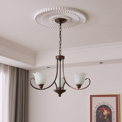 Floral Glass Pendant Chandelier with Bronze Finish