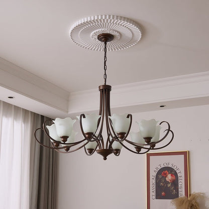 Floral Glass Pendant Chandelier with Bronze Finish
