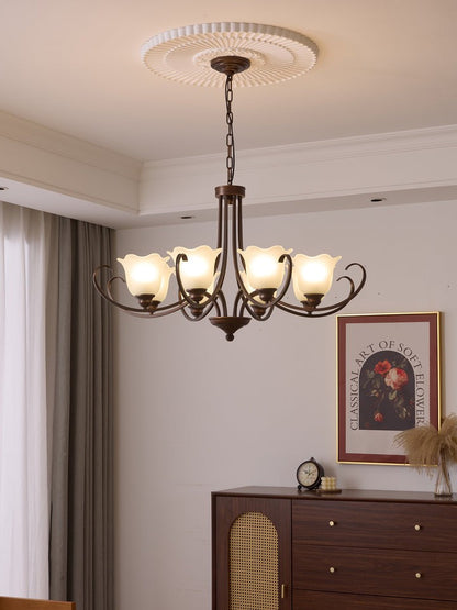 Floral Glass Pendant Chandelier with Bronze Finish