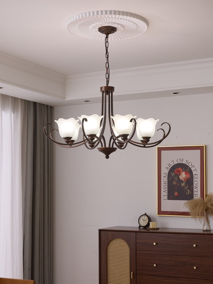 Floral Glass Pendant Chandelier with Bronze Finish