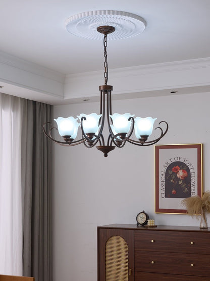 Floral Glass Pendant Chandelier with Bronze Finish