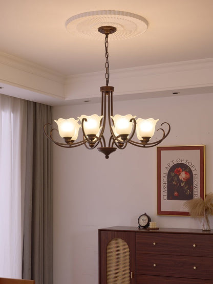 Floral Glass Pendant Chandelier with Bronze Finish