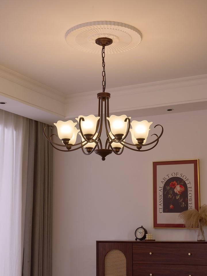 Floral Glass Pendant Chandelier with Bronze Finish