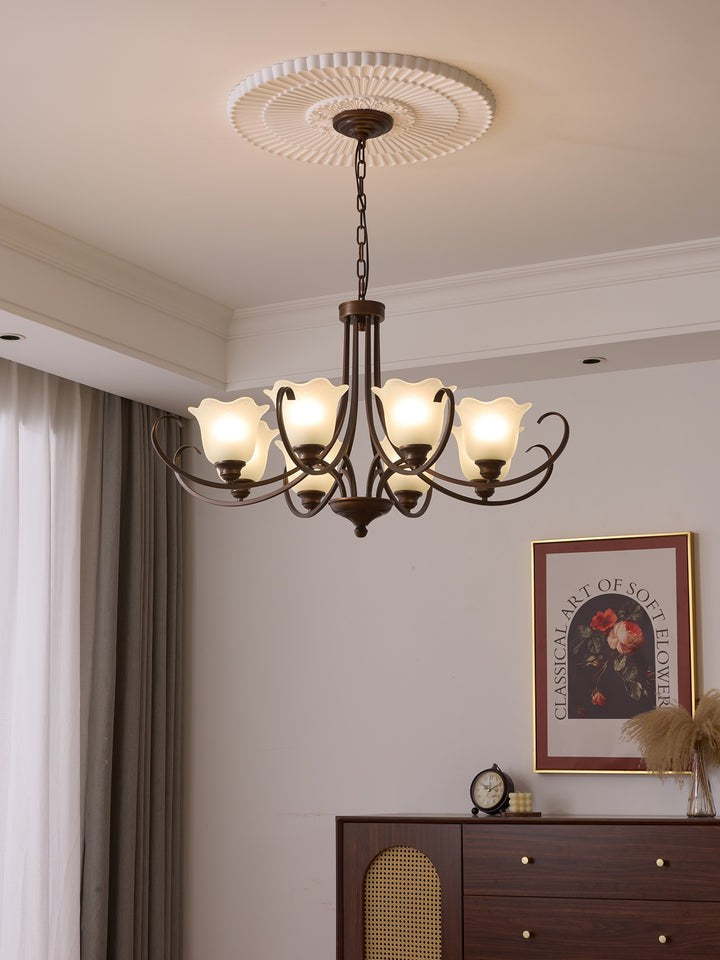 Floral Glass Pendant Chandelier with Bronze Finish