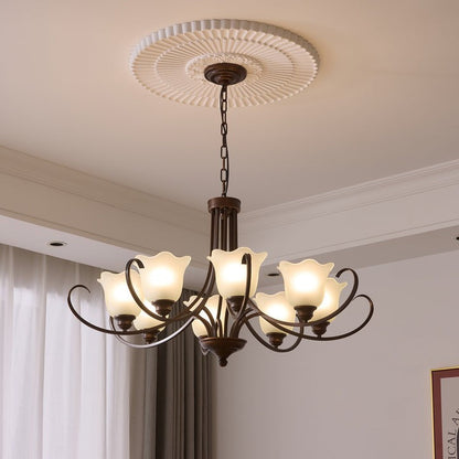 Floral Glass Pendant Chandelier with Bronze Finish