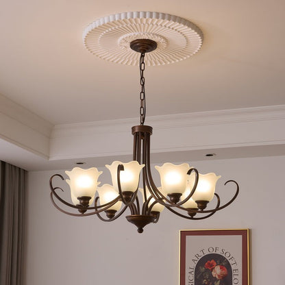 Floral Glass Pendant Chandelier with Bronze Finish