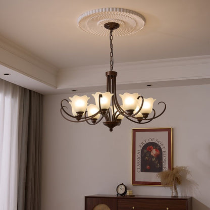 Floral Glass Pendant Chandelier with Bronze Finish