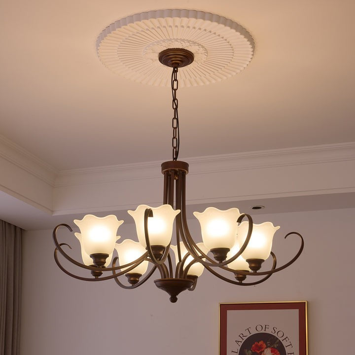 Floral Glass Pendant Chandelier with Bronze Finish