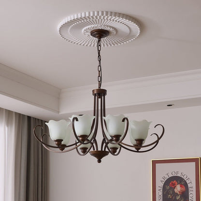 Floral Glass Pendant Chandelier with Bronze Finish