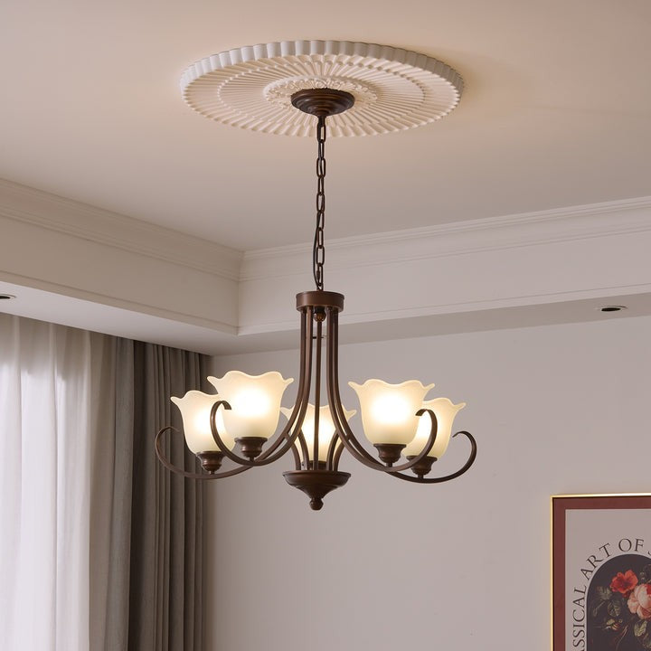Floral Glass Pendant Chandelier with Bronze Finish