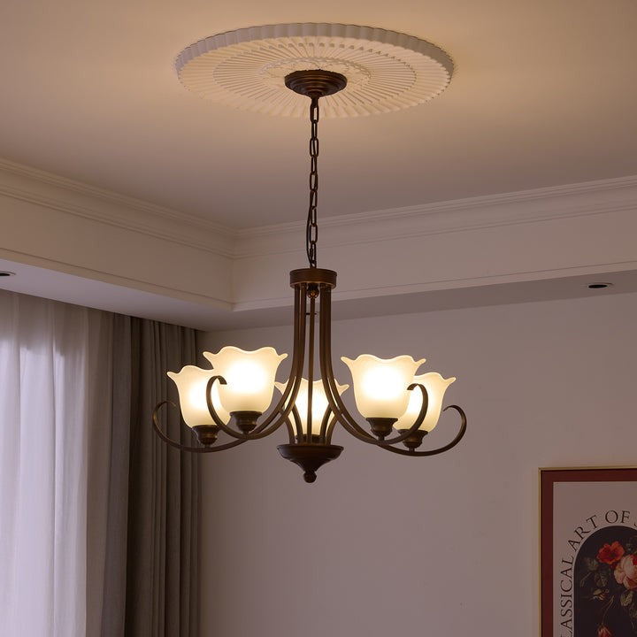 Floral Glass Pendant Chandelier with Bronze Finish