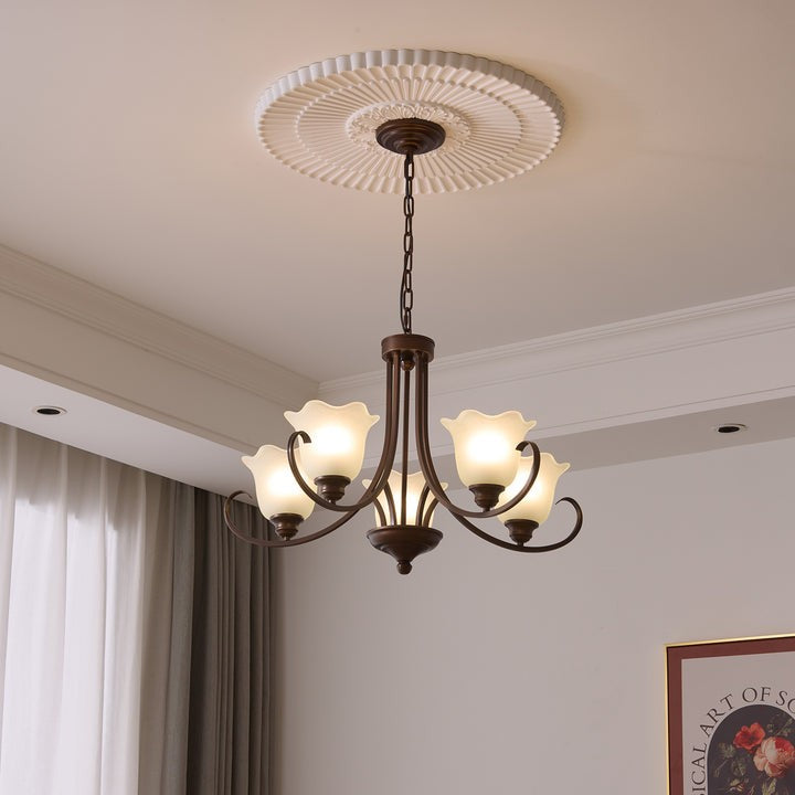 Floral Glass Pendant Chandelier with Bronze Finish