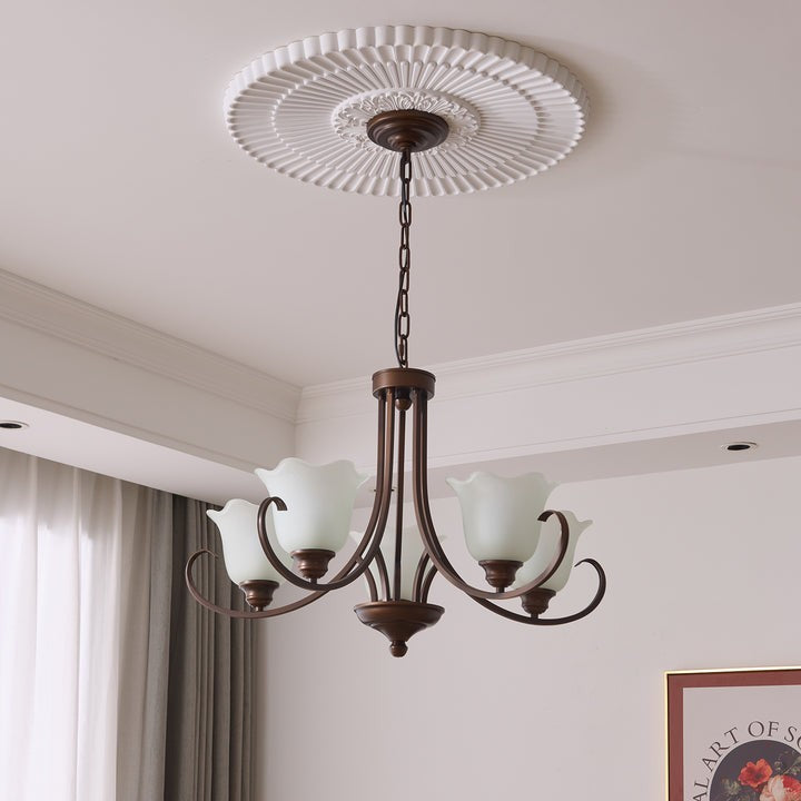 Floral Glass Pendant Chandelier with Bronze Finish