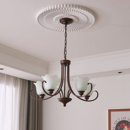 Floral Glass Pendant Chandelier with Bronze Finish