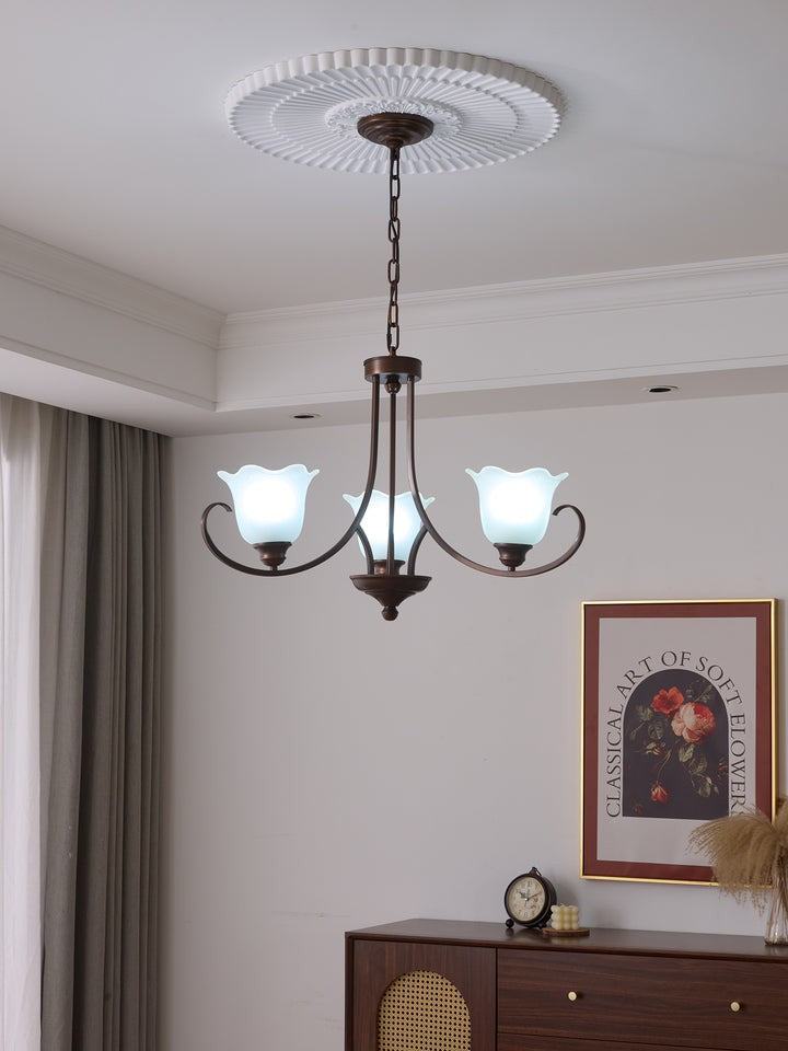 Floral Glass Pendant Chandelier with Bronze Finish