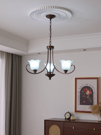 Floral Glass Pendant Chandelier with Bronze Finish