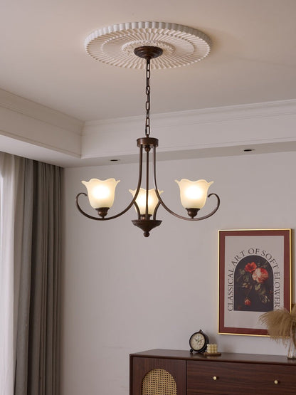 Floral Glass Pendant Chandelier with Bronze Finish